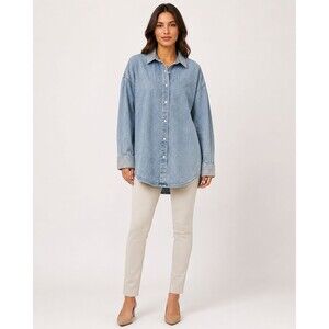 Express Boyfriend Portofino Denim Shirt Rhinestone Collar Cuffs Size M NWT